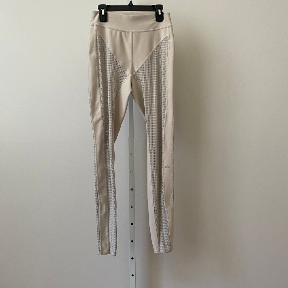 Alo Yoga Sporty Chic Yoga Pilates Mesh Panel Leggings Medium Beige